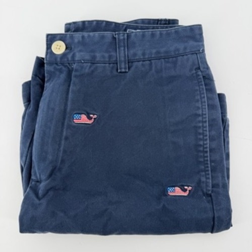 Vineyard Vines Club Shorts Navy Blue American Flag Whale Embroidered Size 30
